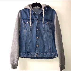 DIVIDED H&M Size Large Denim Jean Jacket with Drawstring and Hoodie; Preloved